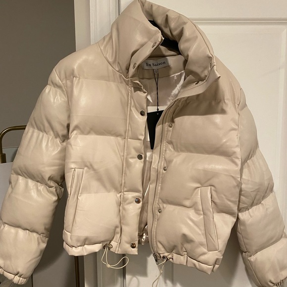 EN SAISON VEGAN LEATHER NATURAL PUFFER JACKET - Picture 3 of 5